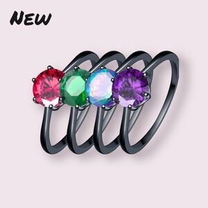 New Opal Solitaire Black Plated Ring